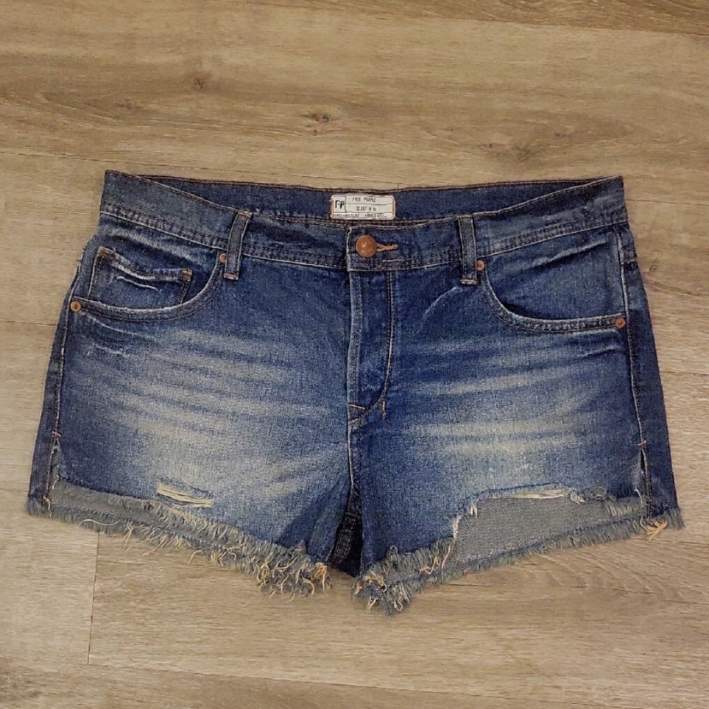 Free People Blue Jean Shorts with Distressed Hem